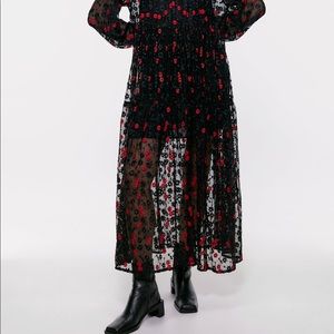 Zara sheer embroidered maxi dress